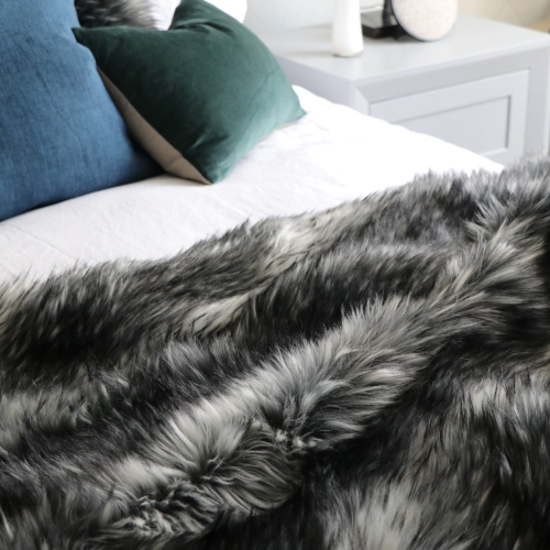 Black And Grey Alaskan Wolf Throws, Faux Fur Wolf Duvet Cover Set