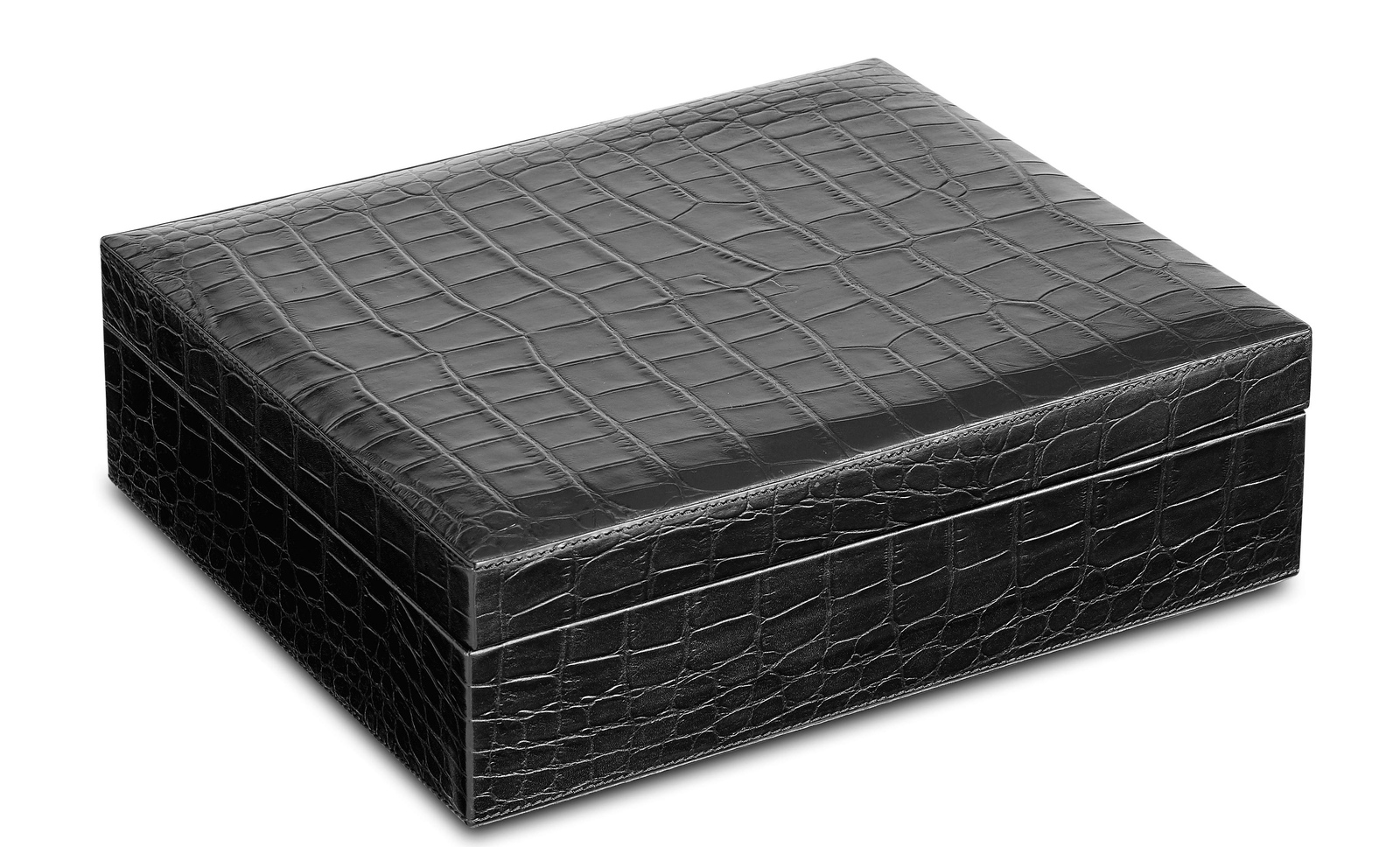 Black Faux Crocodile Leather Doent Box, Faux Leather Box